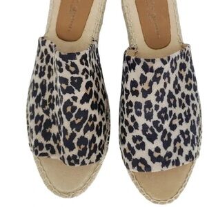 Patricia Green Zelly Leopard Print Flat Slide Espadrilles Leather Peep Toe